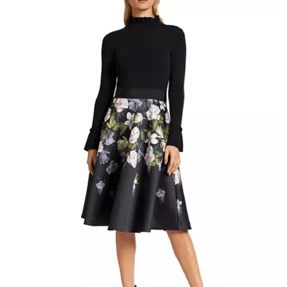 Size 1 Ted Baker Nerida fit and flare contrast midi gown/dress